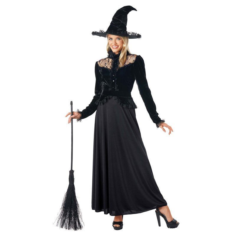 Women's Classic Witch Costume Dress - Size S, Velvet & Lace Details