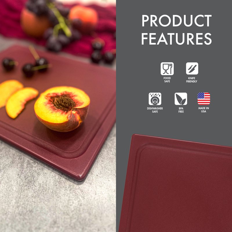 10 x 13 Poly Cutting Board with Juice Well - Merlot Color