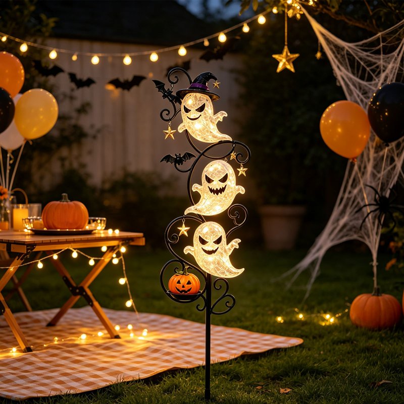 Solar Halloween Ghost Garden Stake Lights Outdoor Yard Decor B - Waterproof