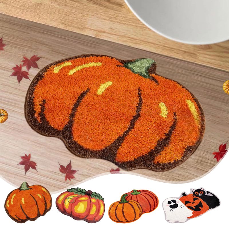 Pumpkin Print Acrylic Area Rug G - Seasonal Entryway Mat with Non-Slip Backing