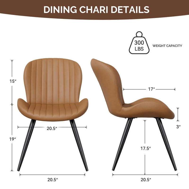 Upholstered Dining Chairs Set of 2 - Brown with Backrest & Metal Legs