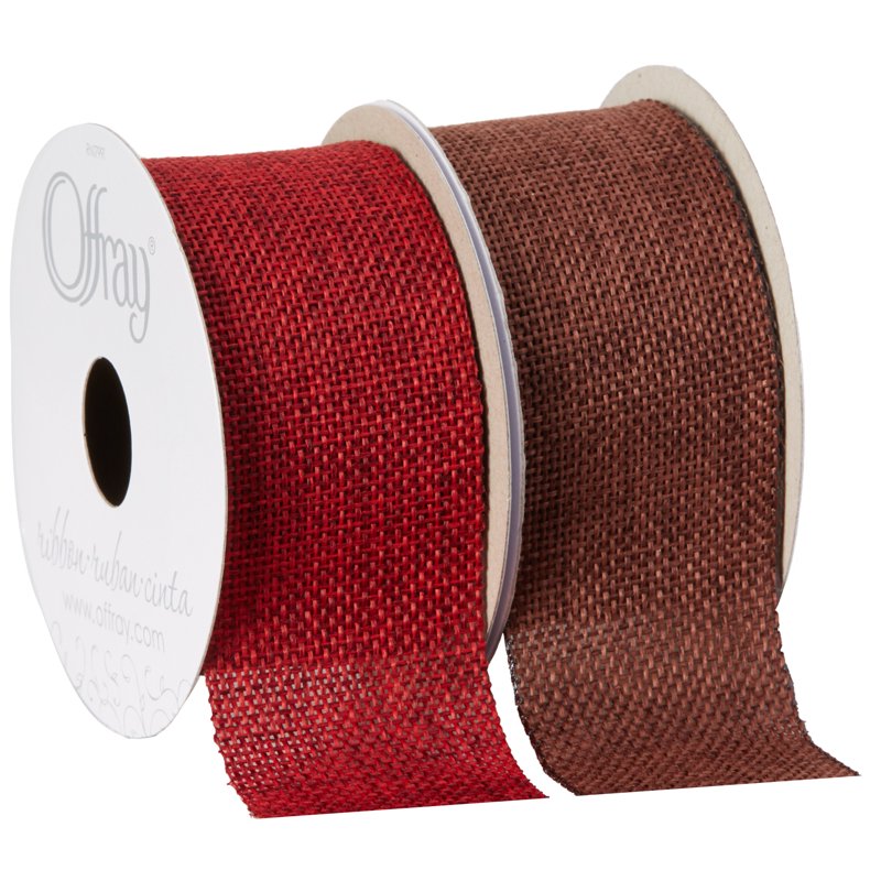 (3 Pack) Burlap Woven Ribbon - Red 1.5 Inch Wide Craft Ribbon, 27 Feet