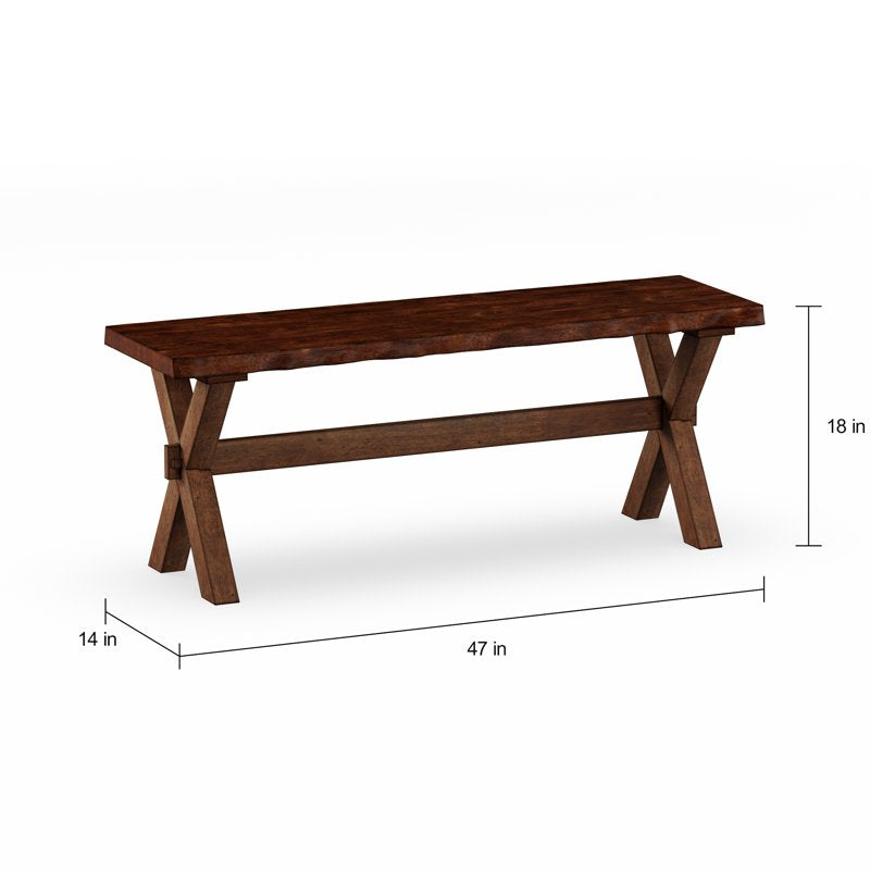 Live Edge Dining Bench - Walnut Finish, X-Brace Legs
