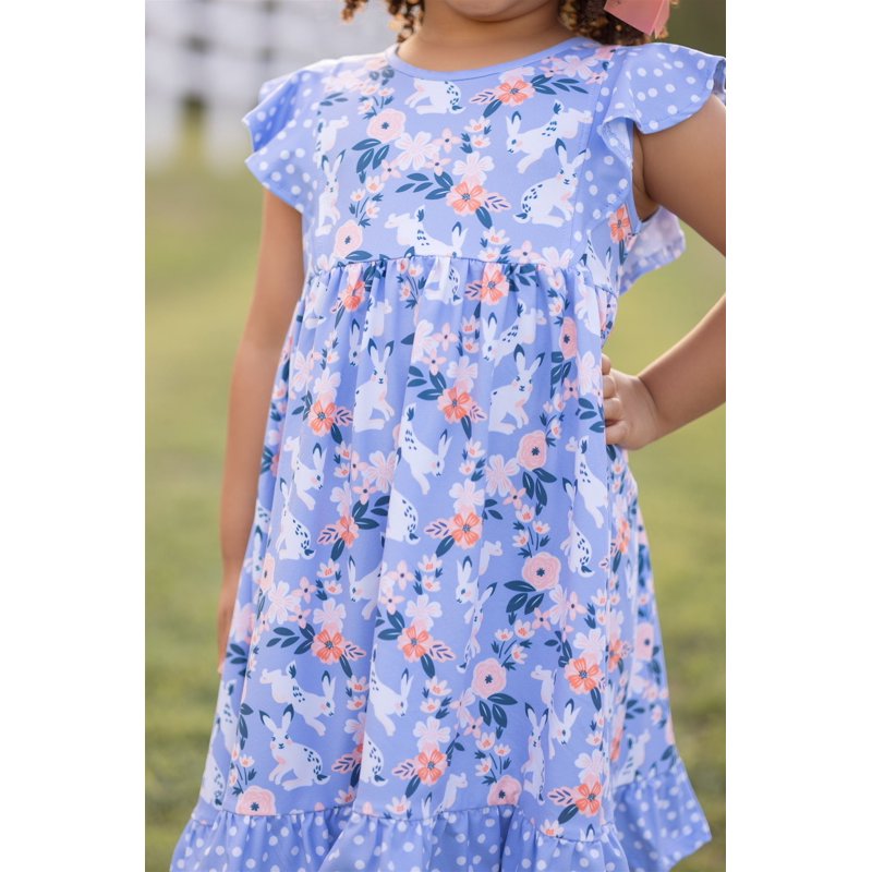 Peri Blue Toddler Girls Easter Bunny Meadow Dress & Short Set - 4T Variation