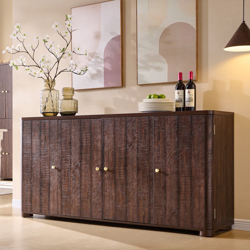 Curved Kitchen Sideboard Cabinet - Modern Buffet Storage - Brown
