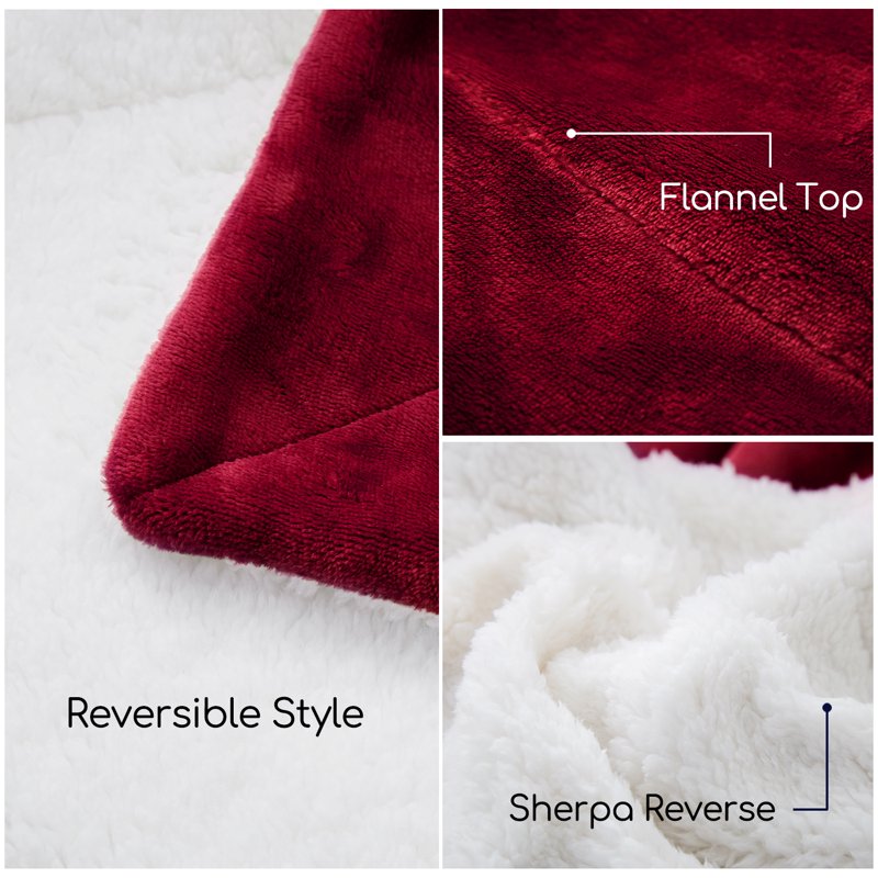 Sherpa Fleece Throw Blanket - Soft Warm Plush Bed Sofa Couch, Red Variation