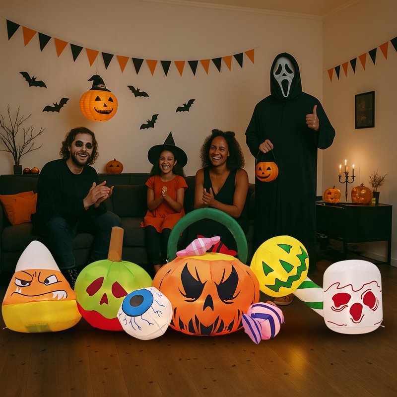 Halloween Inflatable Decorations - Pumpkins & Eyeball Blow Up Yard Banner with Built-in LEDs