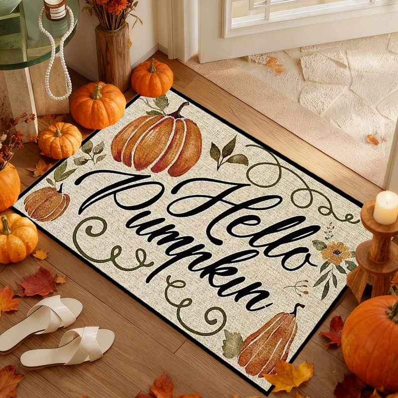 Thanksgiving Pumpkin Doormat - Fall Hello Pumpkin Front Door Mat (M)