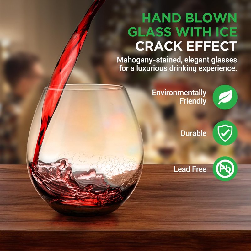 Elegant Hand Blown Stemless Wine Glasses - 19oz, Set of 2