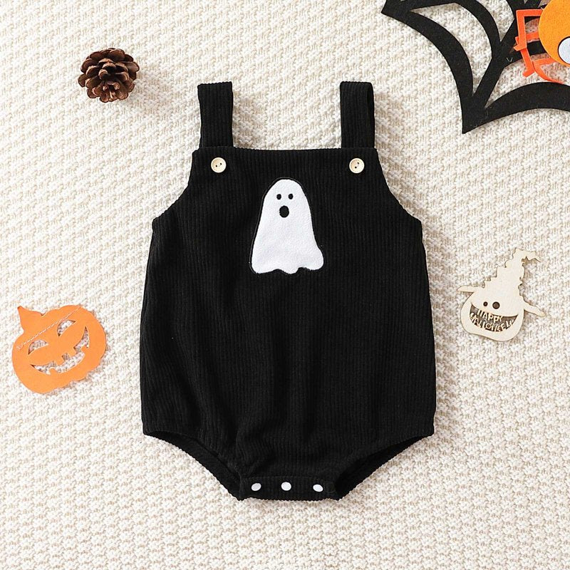Baby Girl Halloween Romper Set with Pumpkin & Spider Details - Black 3-6 Months