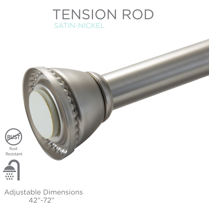 Satin Nickel Shower Curtain Tension Rod - Adjustable 42-72 Inches, Rust-Resistant