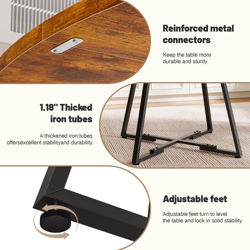 42" Round Dining Table for 4-6 - Farmhouse Style with Storage Shelf - Rust