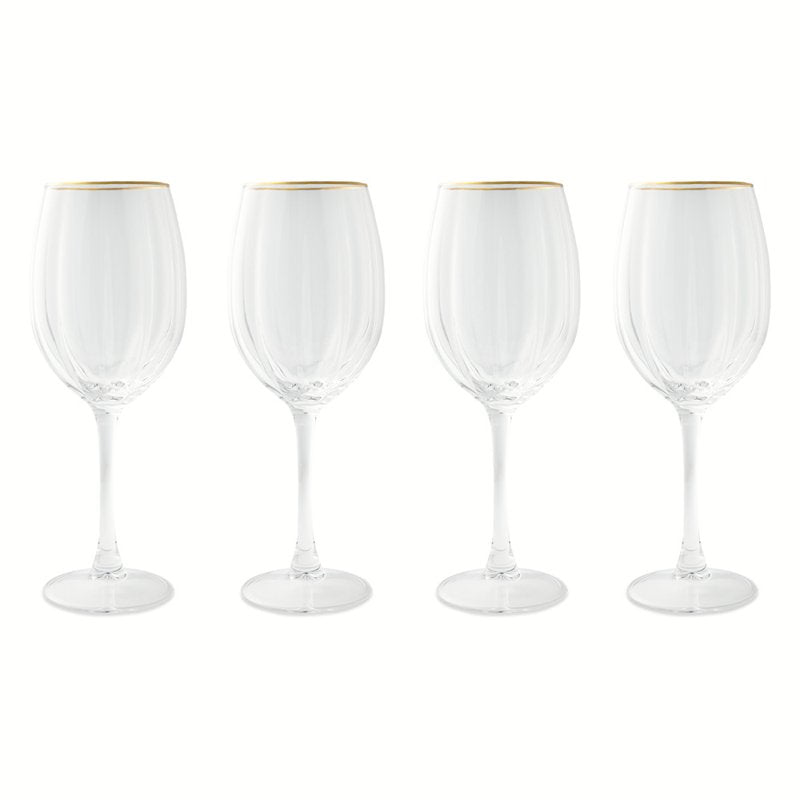 Scalloped Wine Glass Set with Gold Rim - 4 Glasses, 2 Pack
