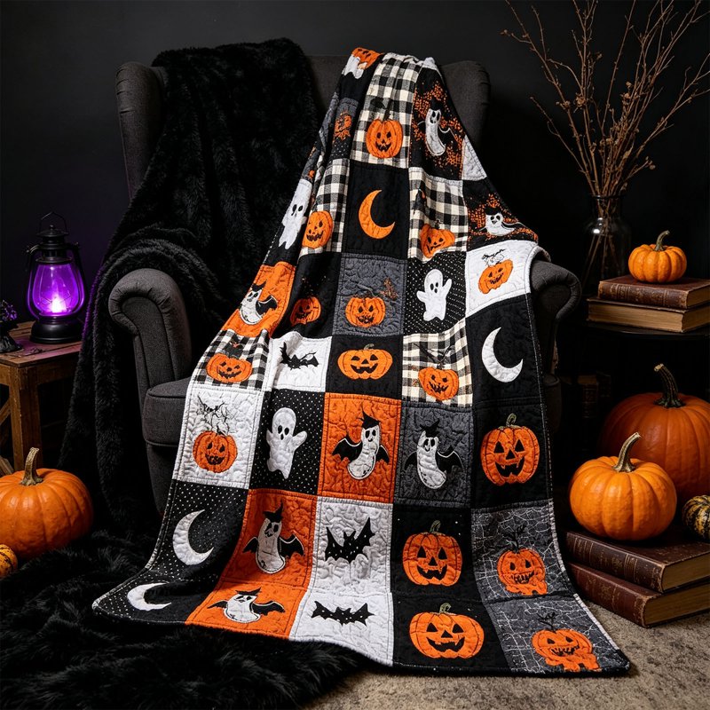 Halloween Fleece Throw Blanket 70x100cm Black Ghost Pumpkin Cozy Flannel