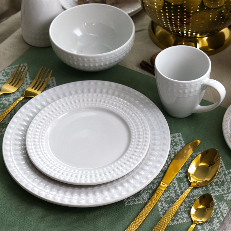 16 Piece Round Porcelain Dinnerware Set - Elegant White Design