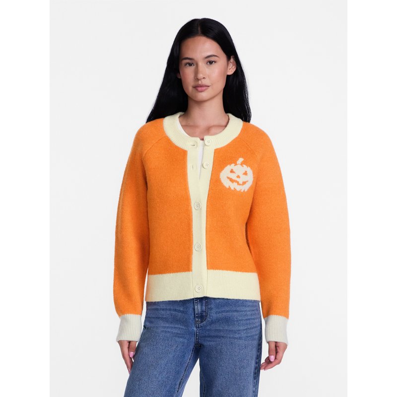 Jackie Orange Halloween Pumpkin Cardigan Sweater for Women - Size L