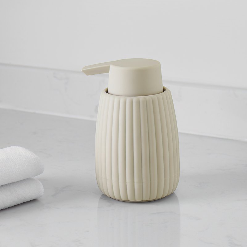 Single Rubberized Plastic Ribbed Soap Dispenser 11 oz Beige - Mainstays