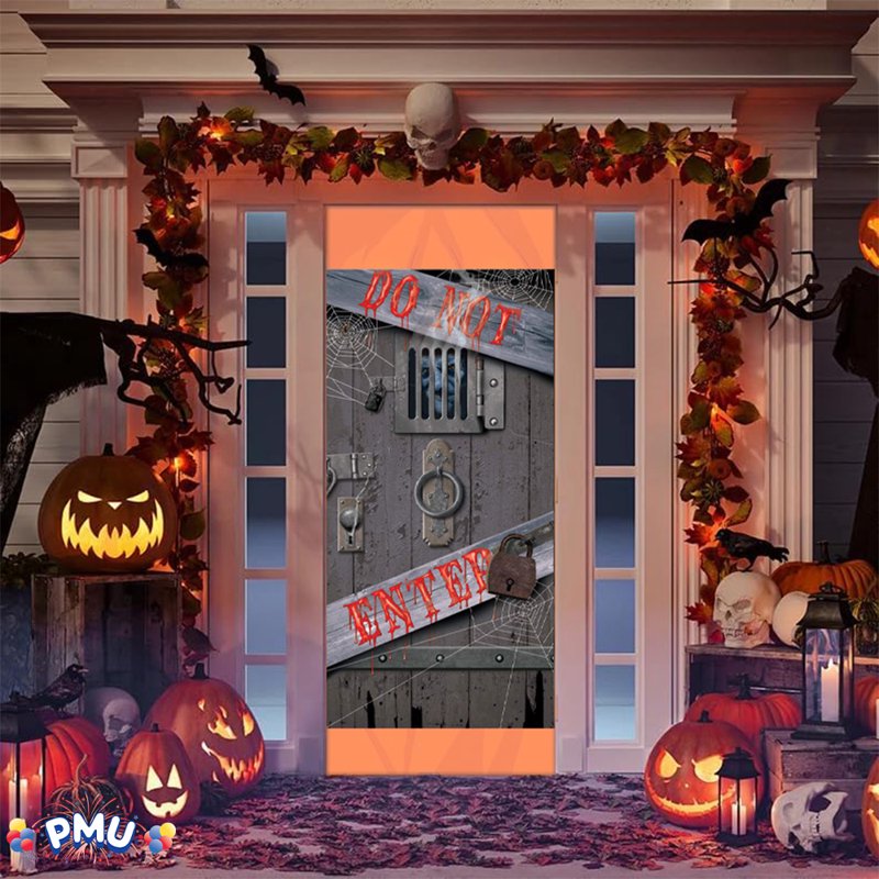 PMU Halloween Do Not Enter Door Cover - Spooky Halloween Decor, 1 Pack
