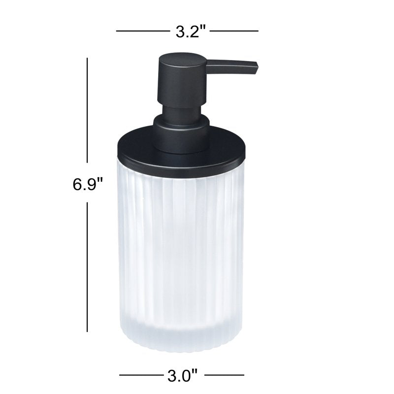 Ribbed Glass and Metal Soap Pump - White with Black Accents