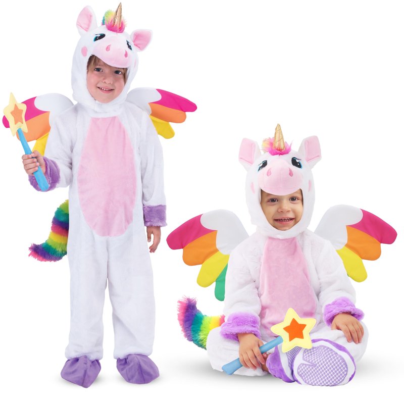 Kids Unicorn Costume with Wings & Star Wand - Toddler Dress Up Halloween Suit