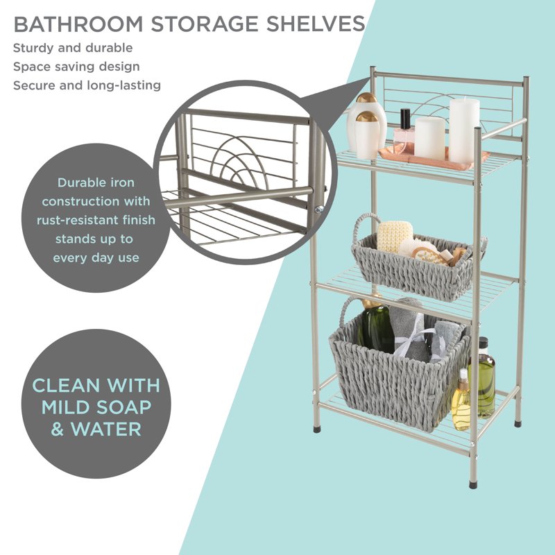 Satin Nickel 3-Tier Bathroom Storage Shelf - Freestanding Bathroom Organizer
