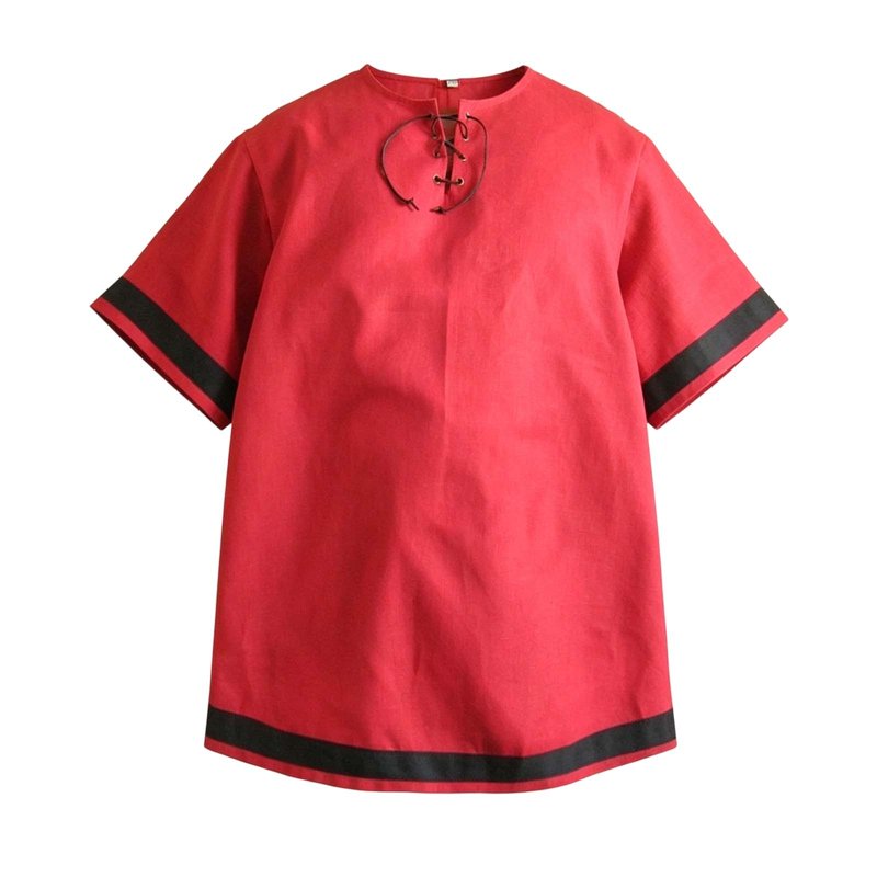 Men's Medieval Knight Viking Surcoat Costume L - Red, Short Sleeve Halloween Cosplay