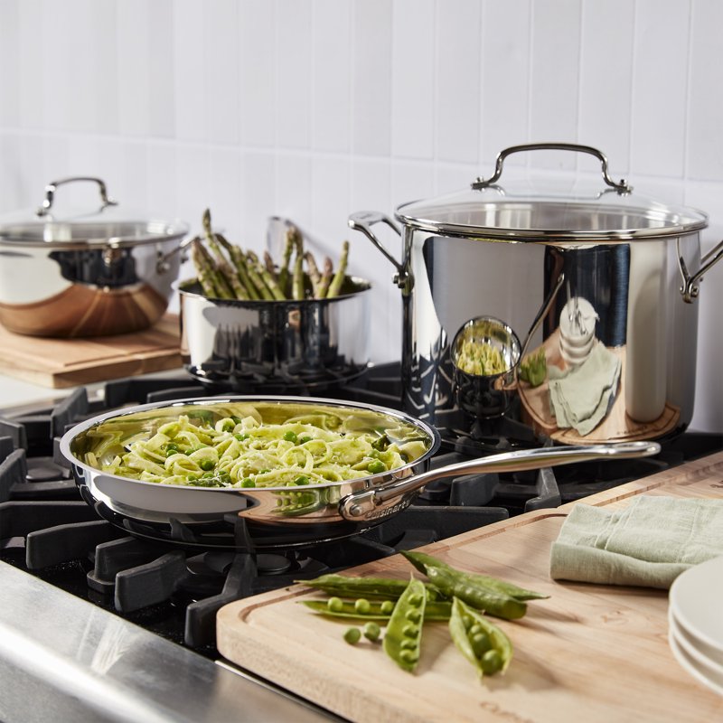 Stainless Steel Cookware Set - 17-Piece with Nonstick Interiors