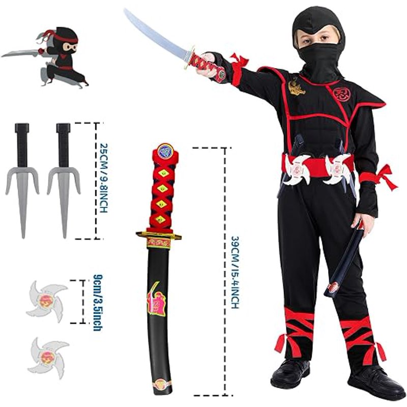 Kids Ninja Costume Set with Accessories - Black, Size L