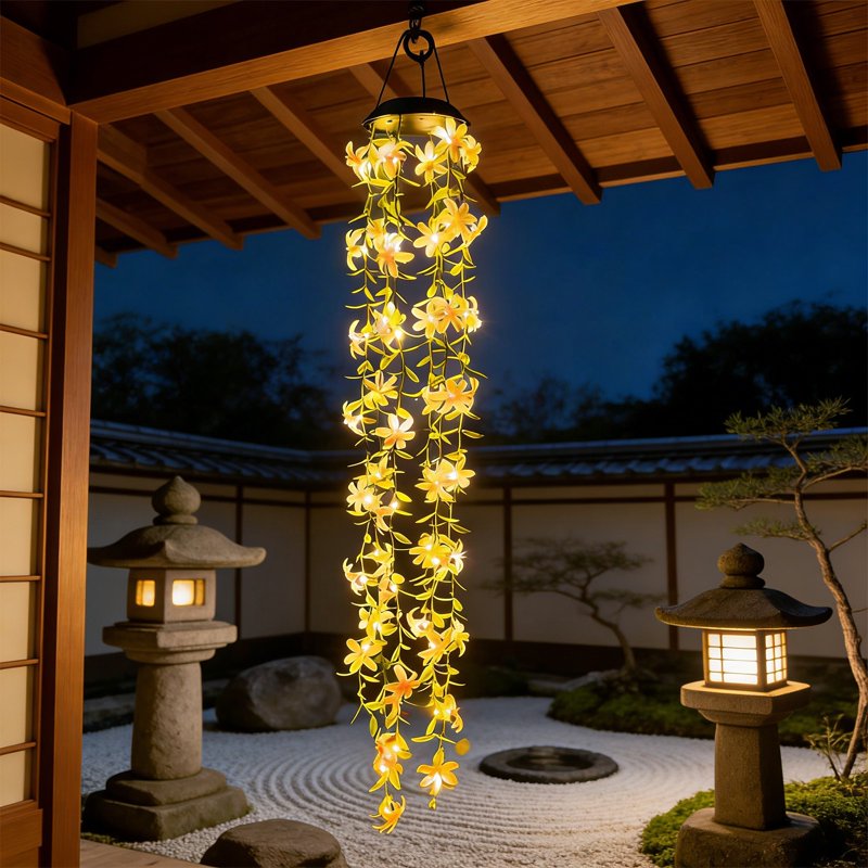 Solar Flower Wind Chime Light Outdoor Lantern Waterproof Garden Decor