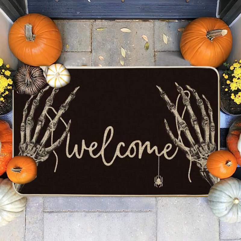 Halloween Door Mat - Black 23.62x15.75in Spooky Entryway Rug Non-Slip Decor