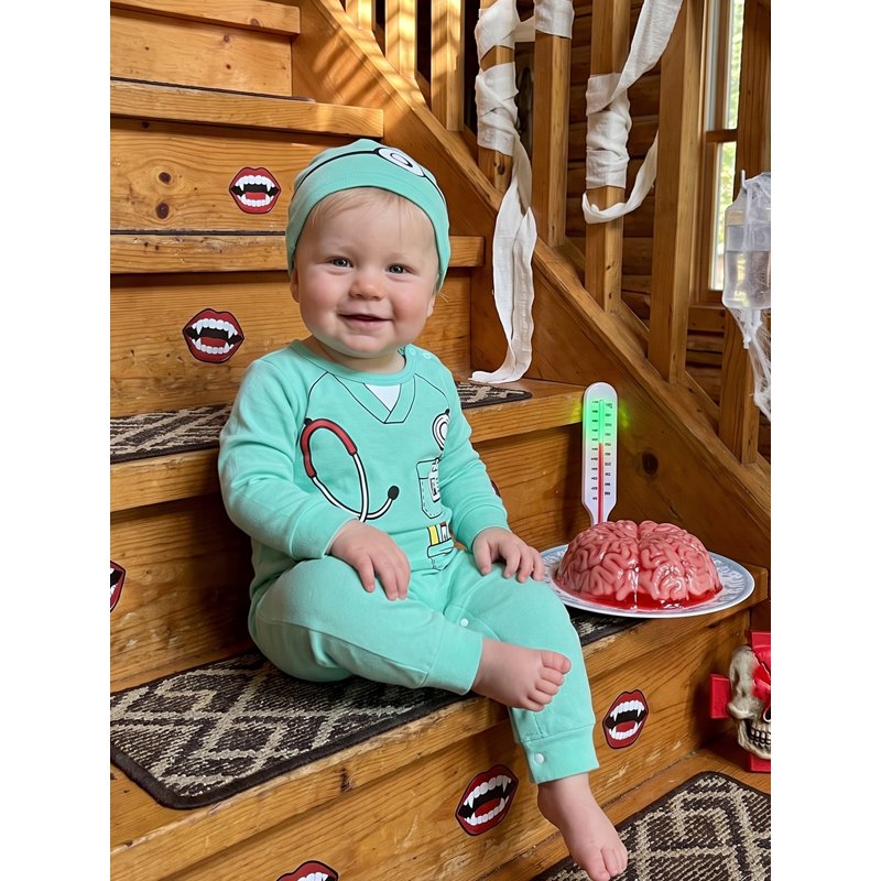 Toddler Baby Doctor Costume Set - Green 3-6 Months Romper & Hat for Halloween