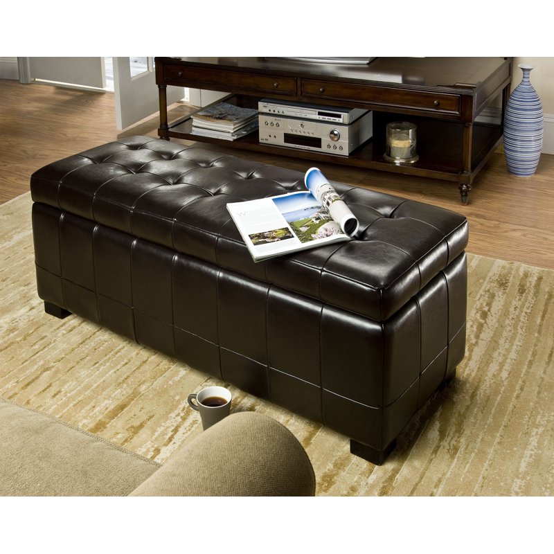 Large Manhattan Rustic Tufted Storage Bench - Brown