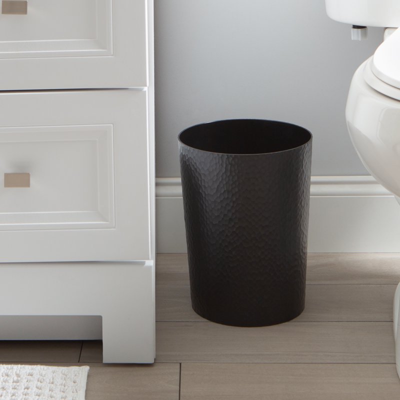 10 Liter Hammered Textured Plastic Bathroom Wastebasket - Black