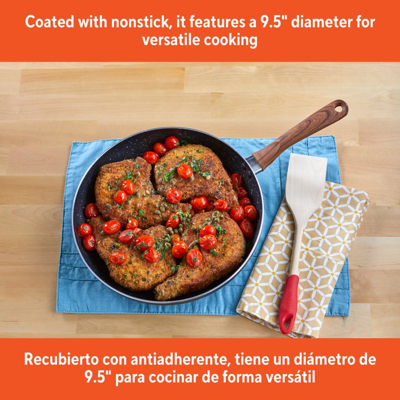 9.5-Inch Black Stone Aluminum Nonstick Fry Pan with Wood Handle