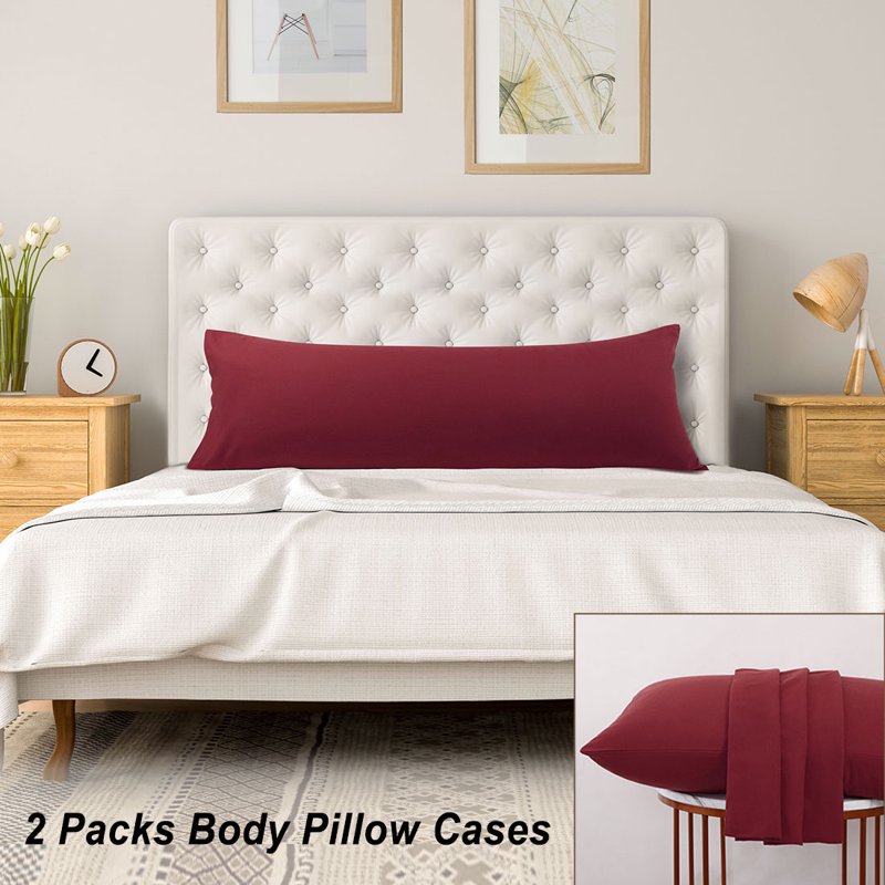 Microfiber Body Pillow Cover 20x54 Burgundy 2-Piece Set