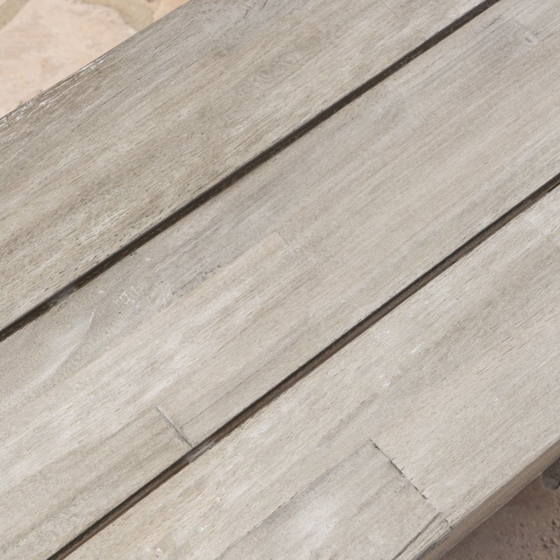 Outdoor Acacia Wood Bench - Sandblasted Light Gray/Black Rustic Metal