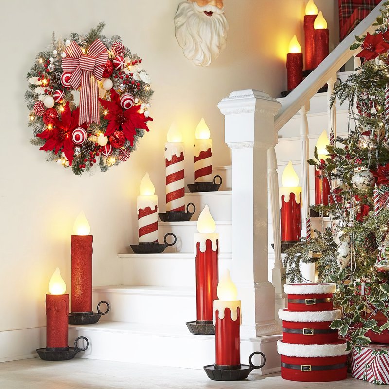 24 Inch Lighted Christmas Wreath with Timer & Red Snow White Variation