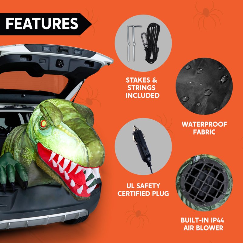 Animated Halloween Inflatable Dinosaur Decoration - 3.6 ft Yard & Car Trunk Decor with LED Lights
