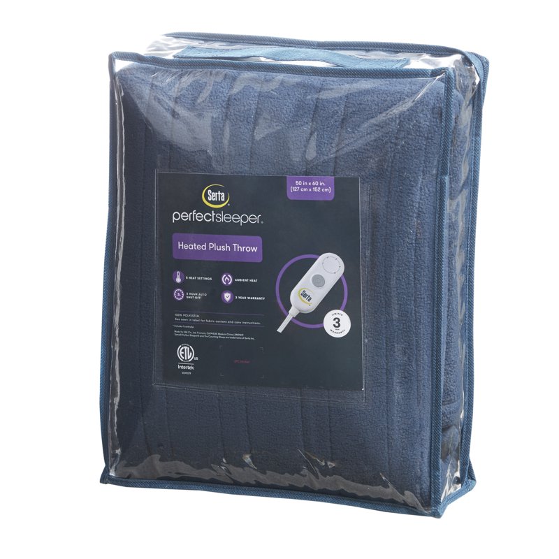 Serta Fleece to Sherpa Heated Throw Blanket - 50x60 Inch, Blue