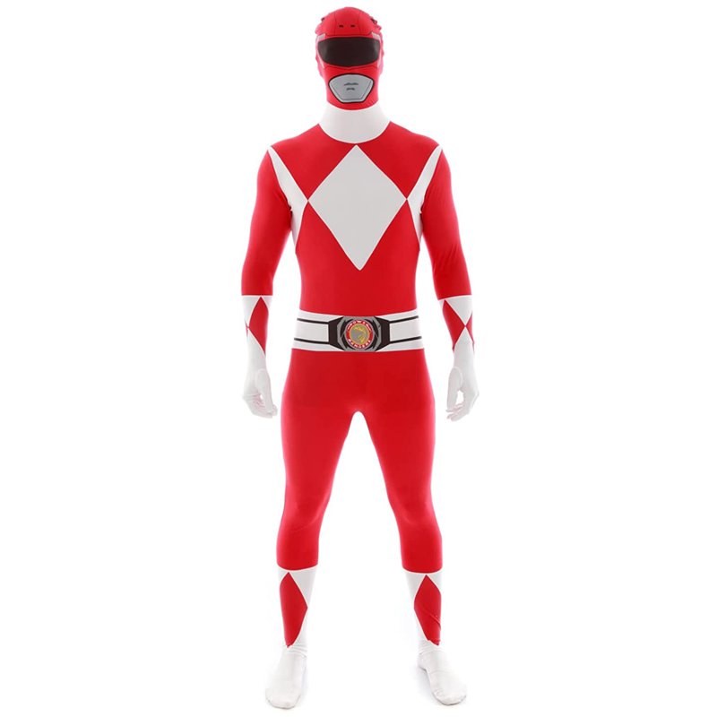 Adult Red Power Ranger Morphsuit Costume XL - Superhero Fancy Dress Halloween