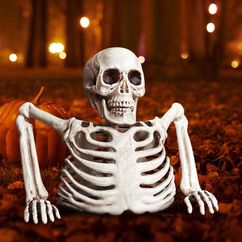 Half Skeleton Halloween Tabletop Decor - White Plastic Spooky Prop, Variation 032#B