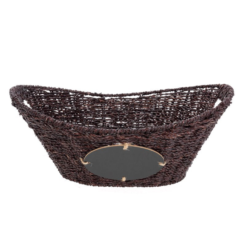 3 Pack Seagrass Storage Baskets with Chalkboard Labels & Handles - Oval 15.94x12.01x6.61 in