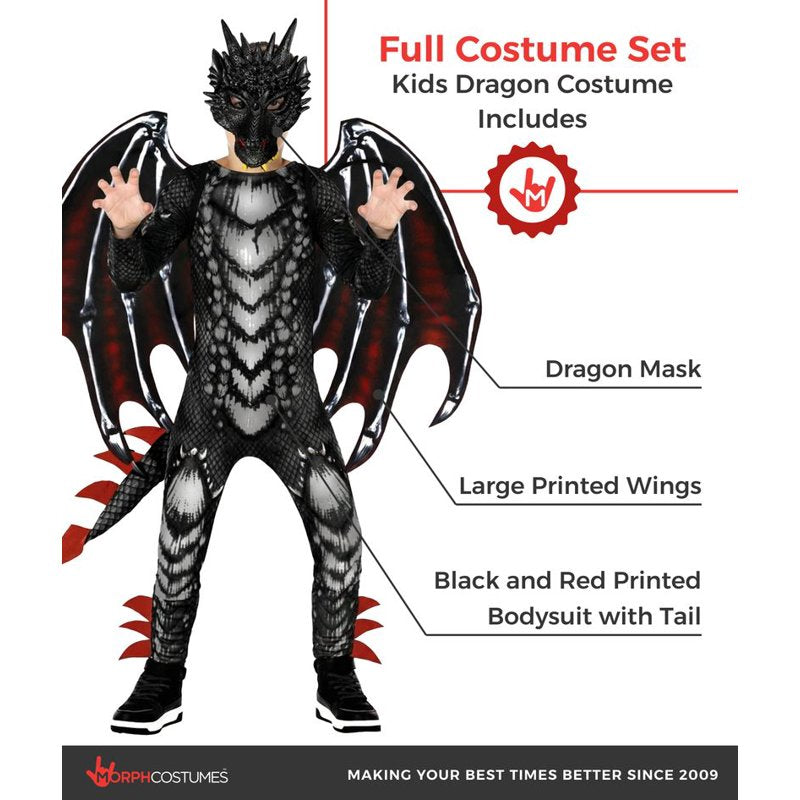 Boy's Dragon Jumpsuit Halloween Costume Large - Black and Red Fancy Dress