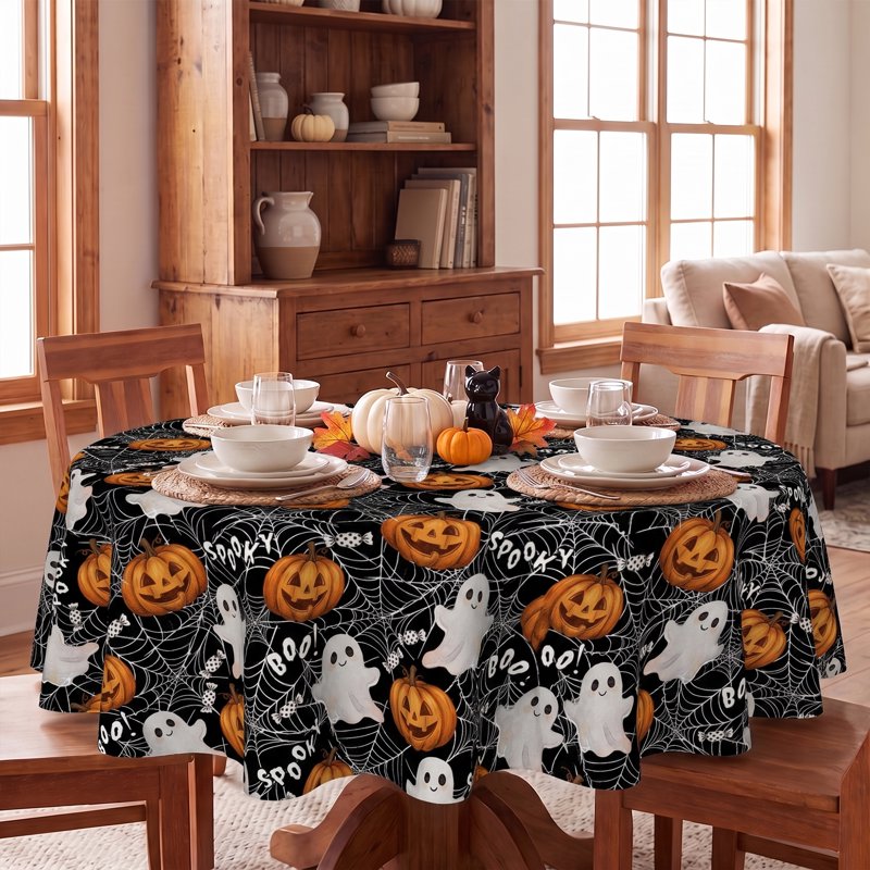 Ghost Halloween Tablecloth 60 Inch Round Wrinkle-Resistant & Machine Washable