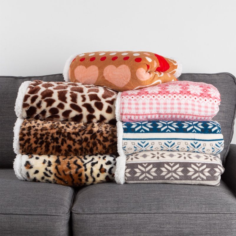 Reversible Pink and White Snowflake Fleece Blanket - 50x60 Throw for Couch & Bed