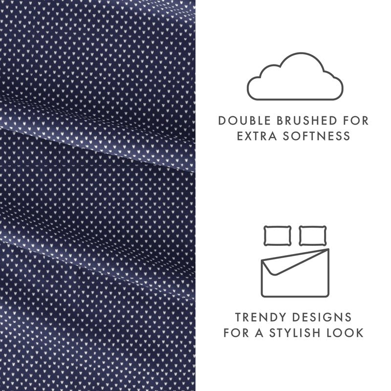 King Microfiber Bed Sheets Set - Heart Navy Pattern, 4 Piece