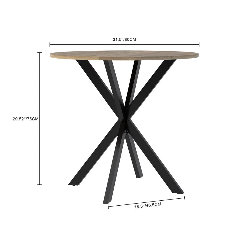 31.5" Round Dining Table for 2-4 - Small Kitchen Table with Wood Top & X-Shaped Metal Legs
