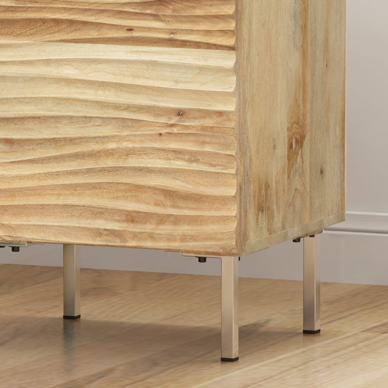 Modern Mango Wood and Iron Nightstand with Shelving