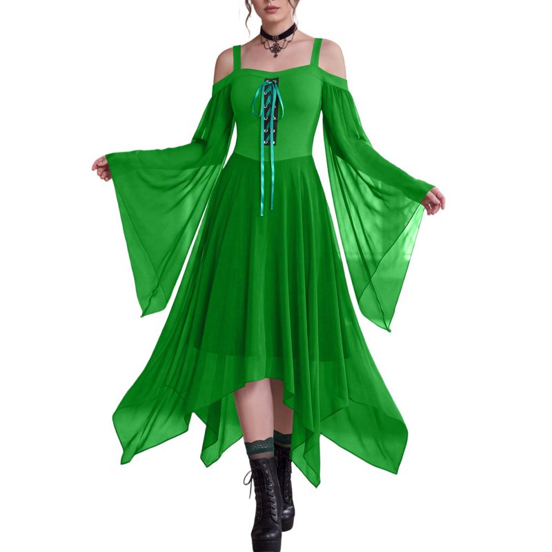 Women’s Gothic Witch Costume Dress - Medieval Renaissance Vampire Halloween Outfit - Green XL (Variation 01)