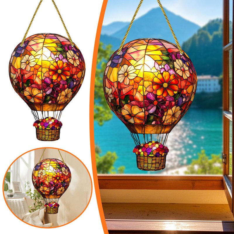 Hot Air Balloon Acrylic Ornament - Window & Garden Hanging Decor - Variation 032